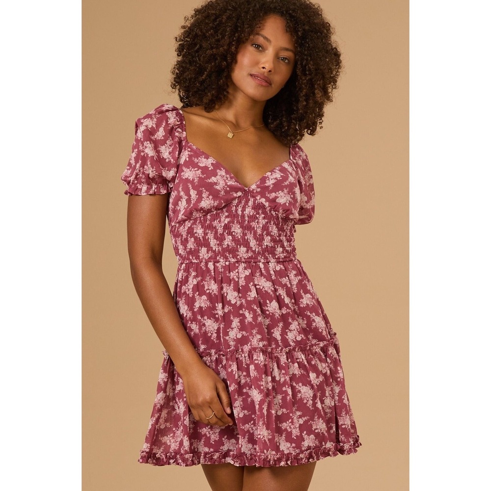 Altard State Mackenzie Floral Mini Dress Medium Pink Smocked V-Neck 26CA75WGIP
